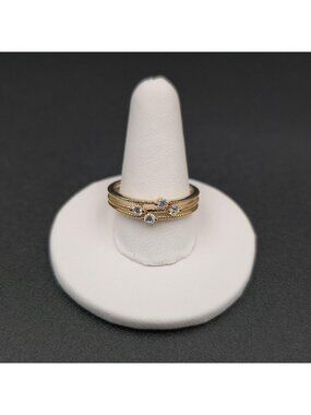 Size 10 Gold Over Sterling Silver Multi-Row Stacked Cubic Zirconia Ring A7490